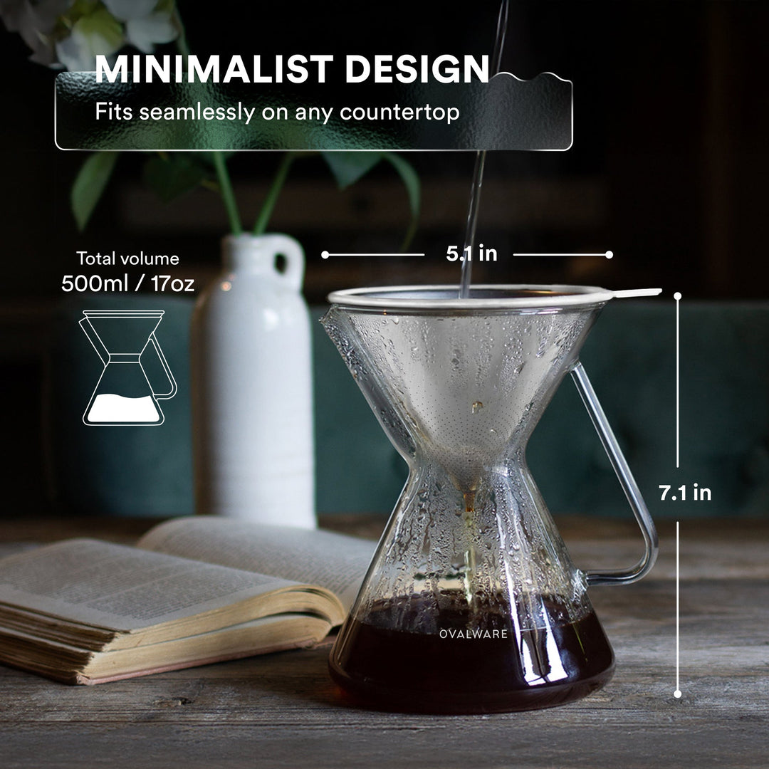 Ovalware Pour-Over Coffee Maker with Reusable Filter | 500 ml / 17 oz