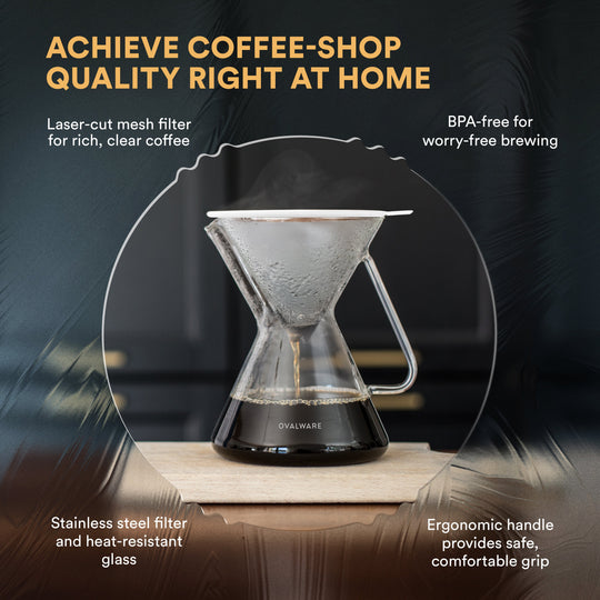 Ovalware Pour-Over Coffee Maker with Reusable Filter | 500 ml / 17 oz